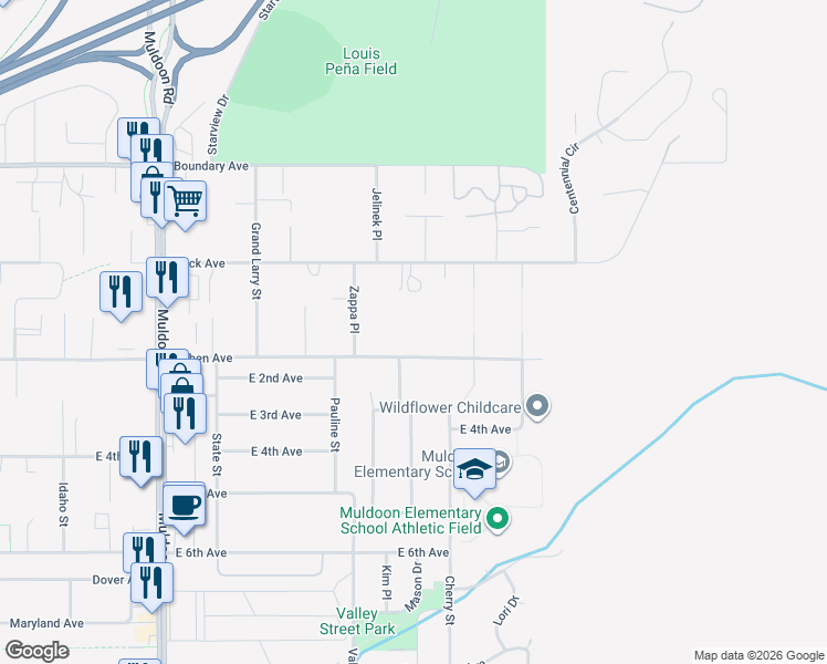 map of restaurants, bars, coffee shops, grocery stores, and more near 8389 Duben Avenue in Anchorage