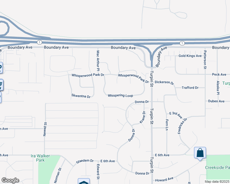 map of restaurants, bars, coffee shops, grocery stores, and more near 6457 Whispering Loop in Anchorage