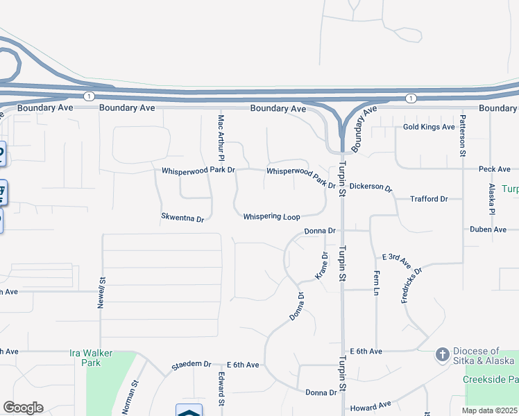 map of restaurants, bars, coffee shops, grocery stores, and more near 6457 Whispering Loop in Anchorage