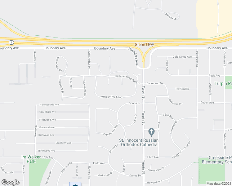 map of restaurants, bars, coffee shops, grocery stores, and more near 6529 Whispering Loop in Anchorage