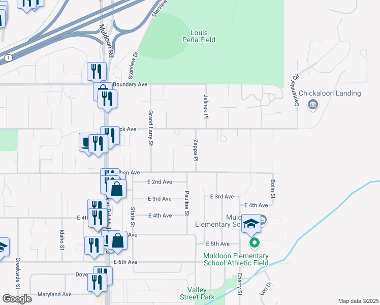 map of restaurants, bars, coffee shops, grocery stores, and more near 8203 Duben Avenue in Anchorage