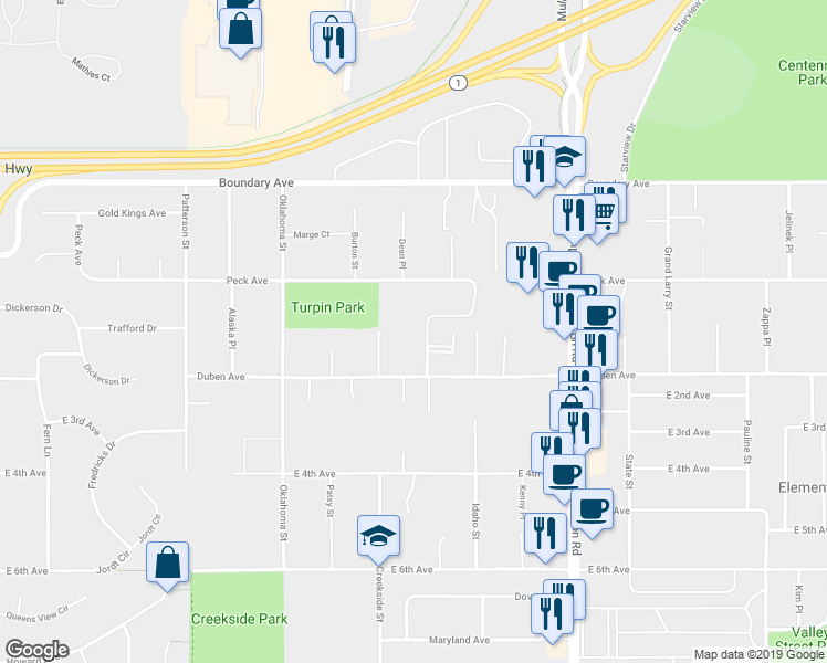 map of restaurants, bars, coffee shops, grocery stores, and more near 7601 Duben Avenue in Anchorage