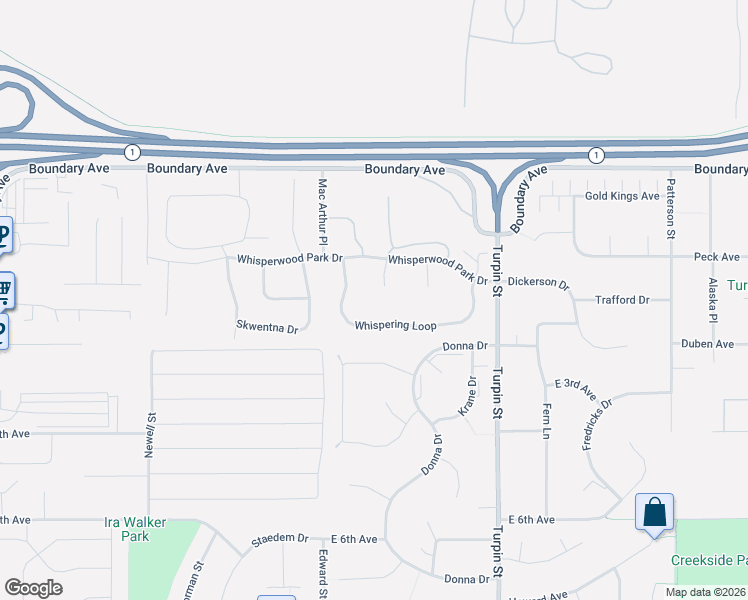 map of restaurants, bars, coffee shops, grocery stores, and more near 6457 Whispering Loop in Anchorage