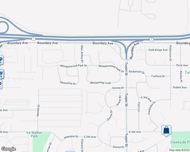 map of restaurants, bars, coffee shops, grocery stores, and more near 6457 Whispering Loop in Anchorage