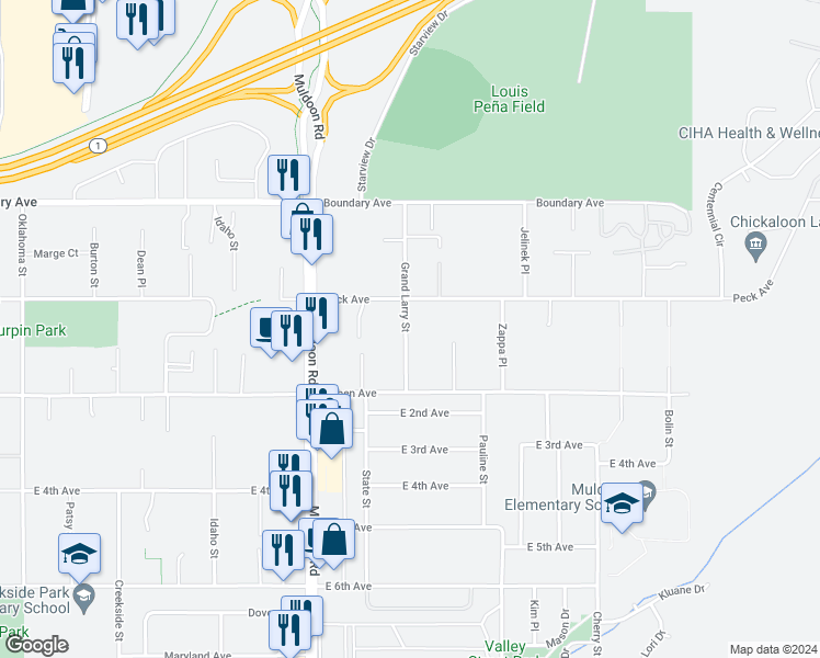 map of restaurants, bars, coffee shops, grocery stores, and more near 190 Grand Larry Street in Anchorage