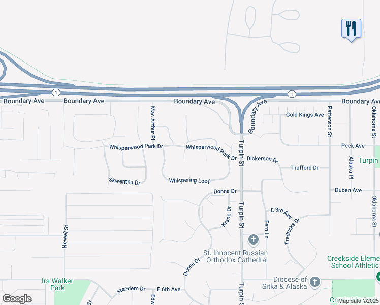 map of restaurants, bars, coffee shops, grocery stores, and more near 211 Whisper Knoll Circle in Anchorage