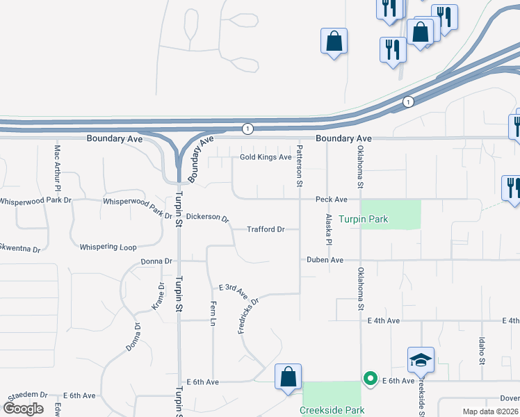 map of restaurants, bars, coffee shops, grocery stores, and more near 141 Aces Circle in Anchorage