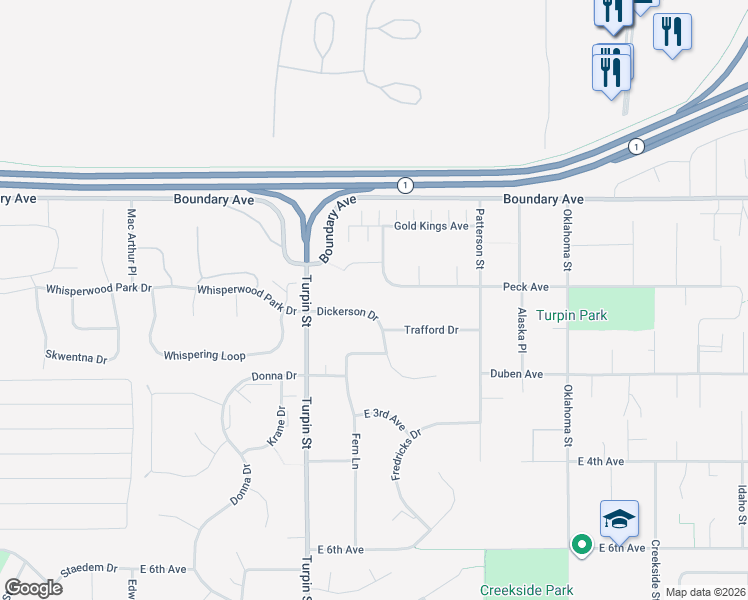 map of restaurants, bars, coffee shops, grocery stores, and more near 6855 Peck Avenue in Anchorage