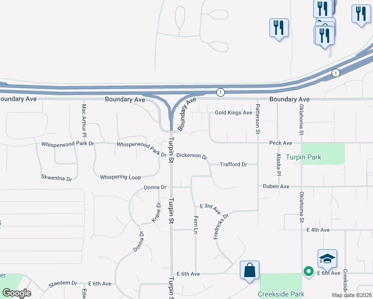 map of restaurants, bars, coffee shops, grocery stores, and more near 6830 All Star Circle in Anchorage