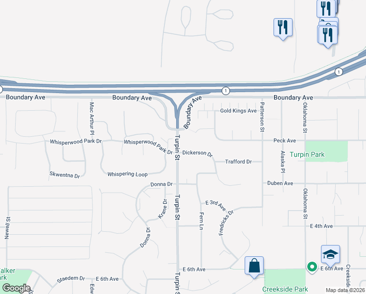 map of restaurants, bars, coffee shops, grocery stores, and more near 6800 All Star Circle in Anchorage