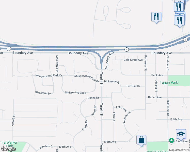 map of restaurants, bars, coffee shops, grocery stores, and more near 232 Glenn Abbey Place in Anchorage
