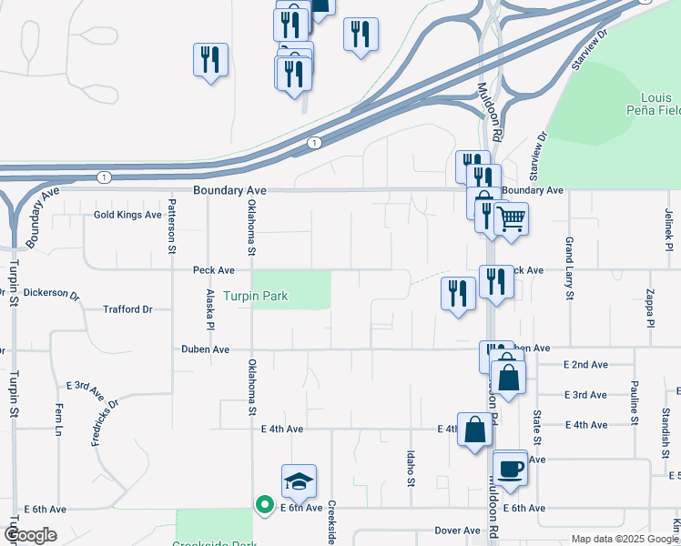 map of restaurants, bars, coffee shops, grocery stores, and more near 178 Dean Place in Anchorage