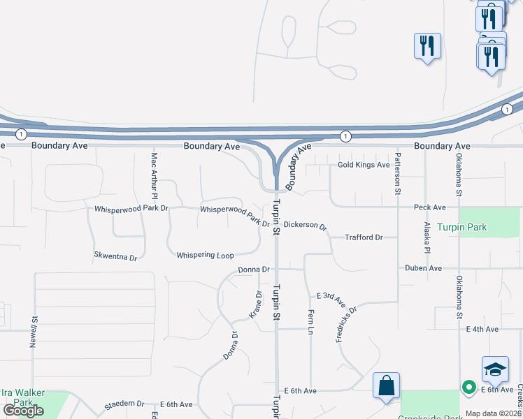 map of restaurants, bars, coffee shops, grocery stores, and more near 232 Glenn Abbey Place in Anchorage