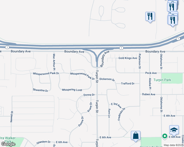 map of restaurants, bars, coffee shops, grocery stores, and more near 232 Glenn Abbey Place in Anchorage