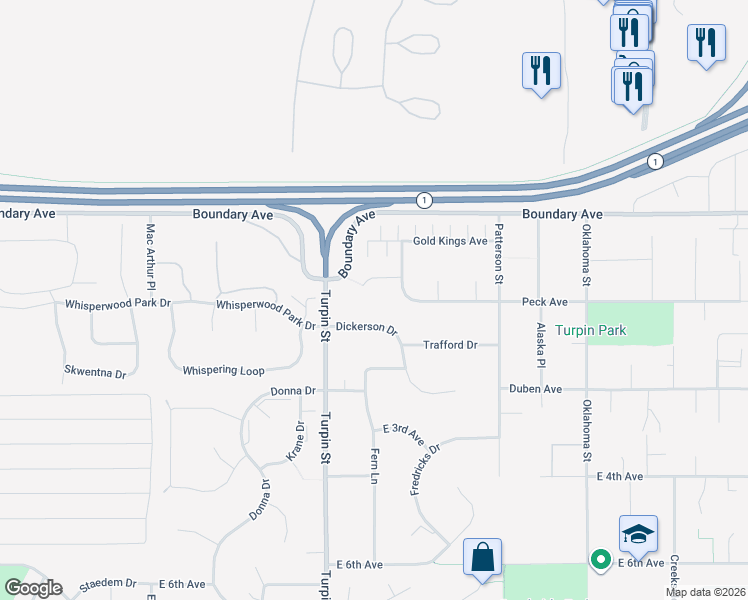 map of restaurants, bars, coffee shops, grocery stores, and more near 6830 All Star Circle in Anchorage