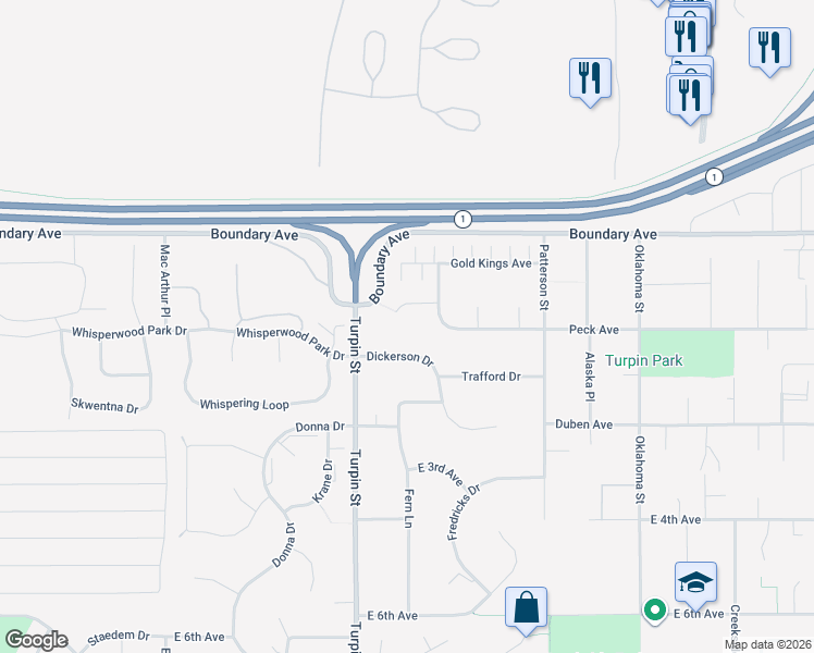 map of restaurants, bars, coffee shops, grocery stores, and more near 6830 All Star Circle in Anchorage