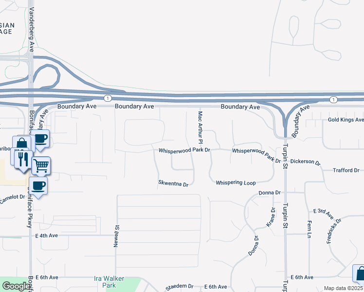 map of restaurants, bars, coffee shops, grocery stores, and more near 191 Willow View Circle in Anchorage