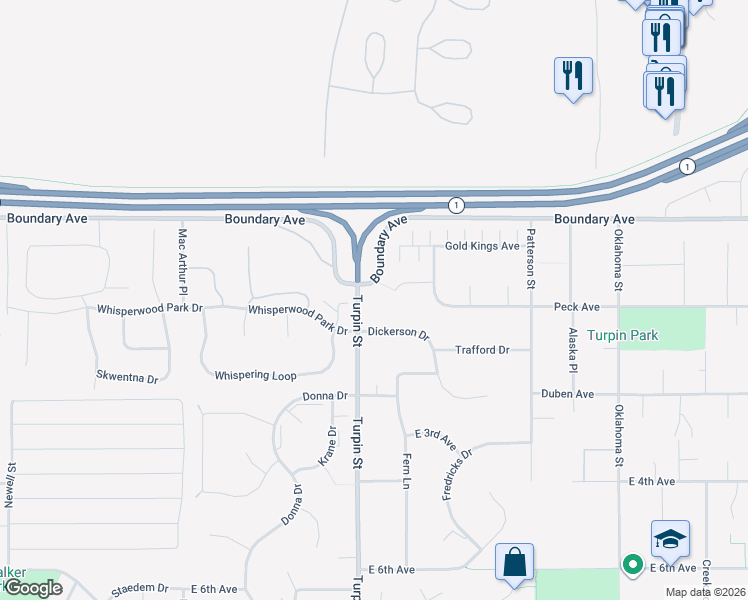 map of restaurants, bars, coffee shops, grocery stores, and more near 6800 All Star Circle in Anchorage