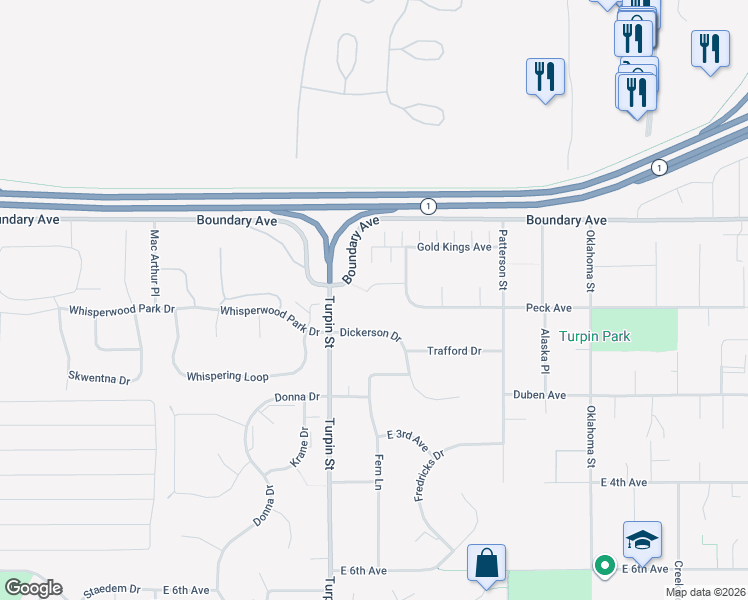 map of restaurants, bars, coffee shops, grocery stores, and more near 6830 All Star Cir in Anchorage