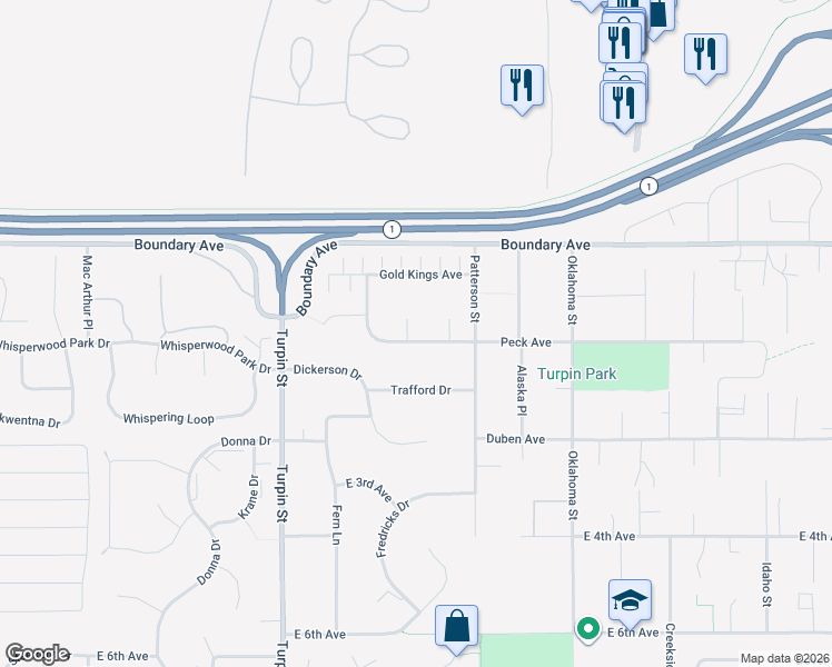 map of restaurants, bars, coffee shops, grocery stores, and more near 141 Aces Circle in Anchorage