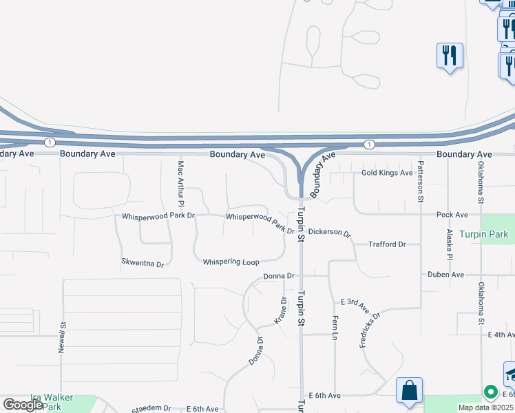 map of restaurants, bars, coffee shops, grocery stores, and more near 6501 Kara Sue Loop in Anchorage