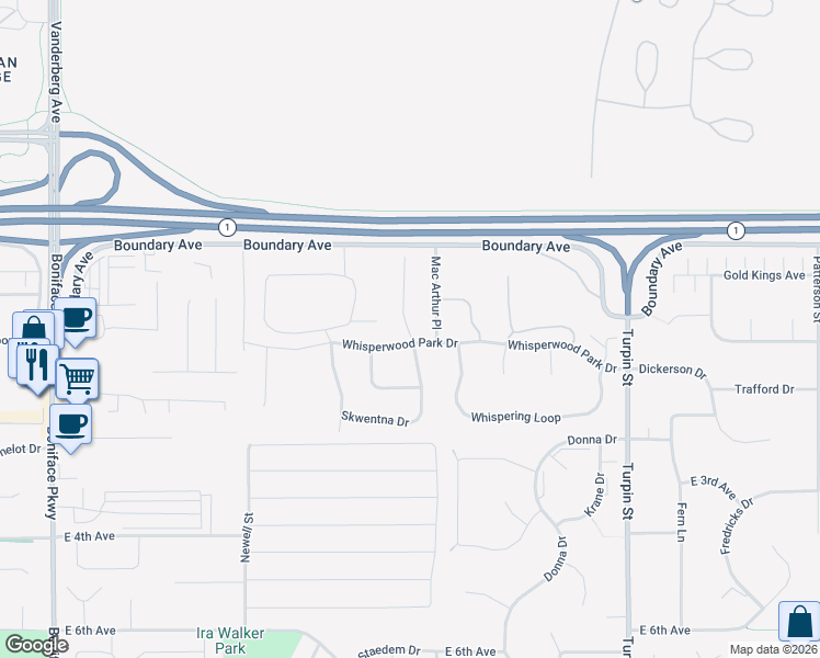 map of restaurants, bars, coffee shops, grocery stores, and more near 191 Skwentna Drive in Anchorage