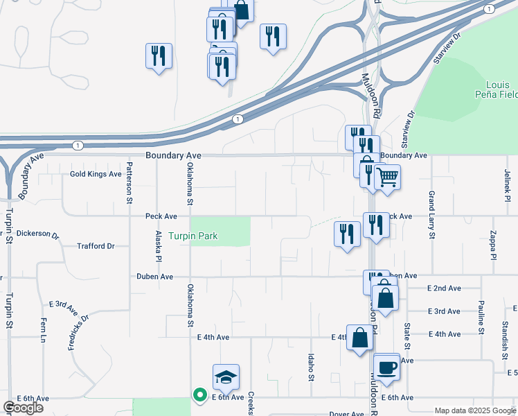 map of restaurants, bars, coffee shops, grocery stores, and more near 178 Dean Place in Anchorage