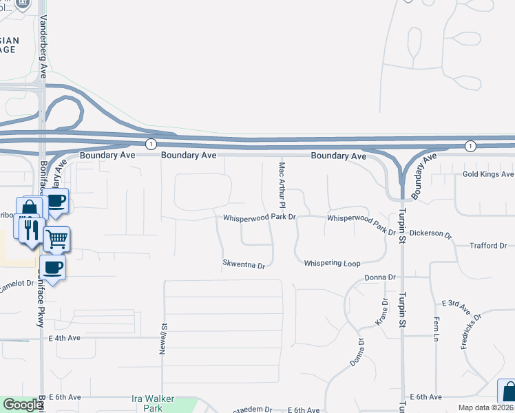 map of restaurants, bars, coffee shops, grocery stores, and more near 191 Skwentna Drive in Anchorage