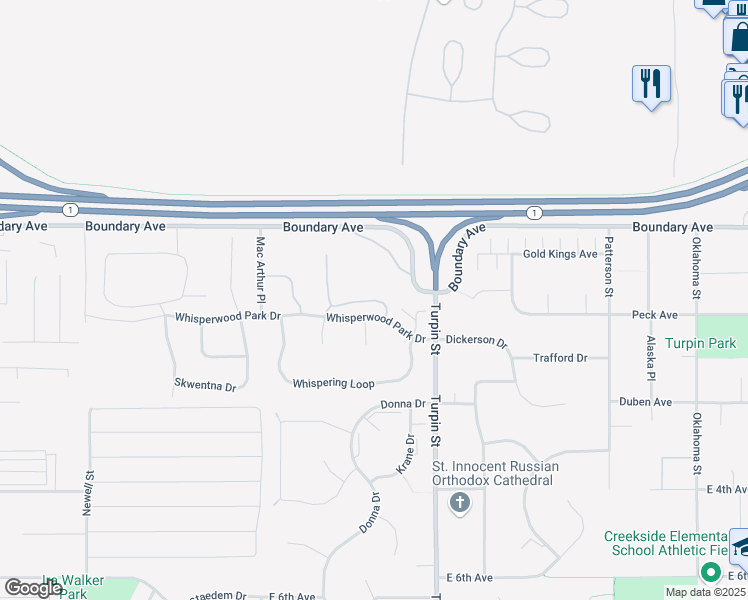 map of restaurants, bars, coffee shops, grocery stores, and more near 6557 Kara Sue Loop in Anchorage