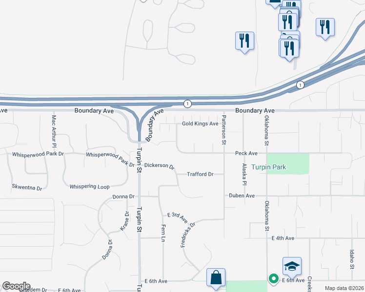 map of restaurants, bars, coffee shops, grocery stores, and more near 6855 Peck Avenue in Anchorage