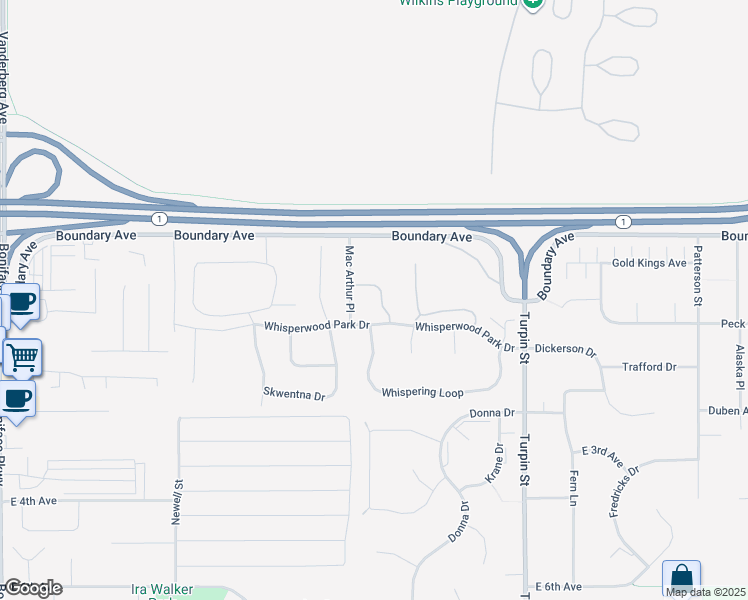 map of restaurants, bars, coffee shops, grocery stores, and more near 6300 Whispering Loop in Anchorage