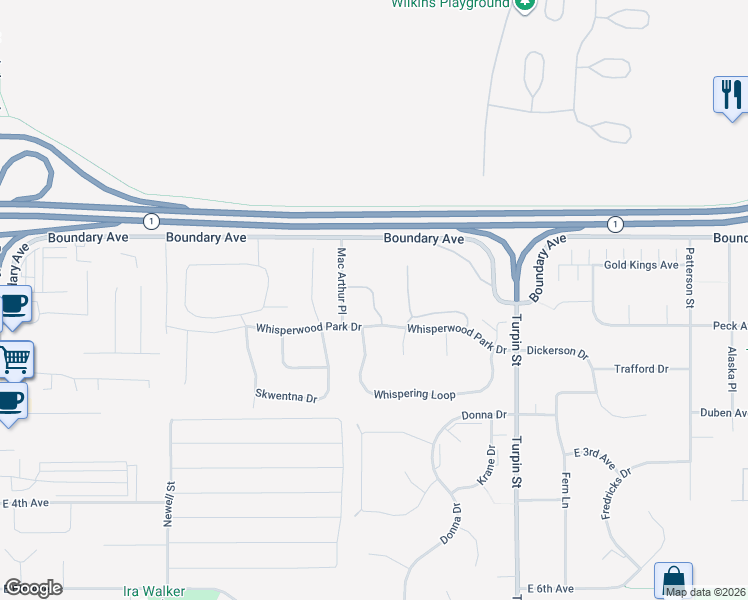 map of restaurants, bars, coffee shops, grocery stores, and more near 200 Whisper Knoll Circle in Anchorage