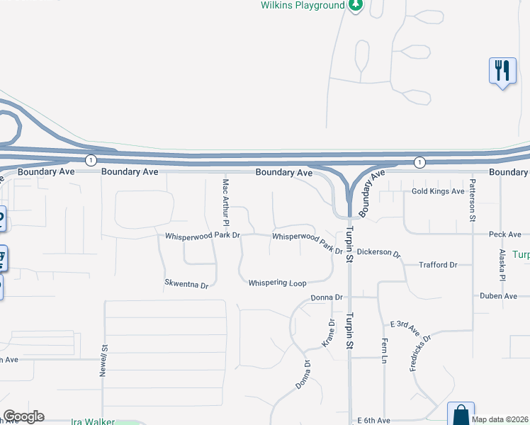 map of restaurants, bars, coffee shops, grocery stores, and more near 200 Whisper Knoll Circle in Anchorage