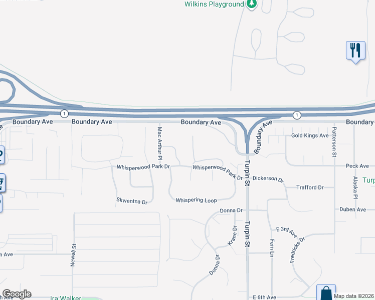 map of restaurants, bars, coffee shops, grocery stores, and more near 200 Whisper Knoll Circle in Anchorage