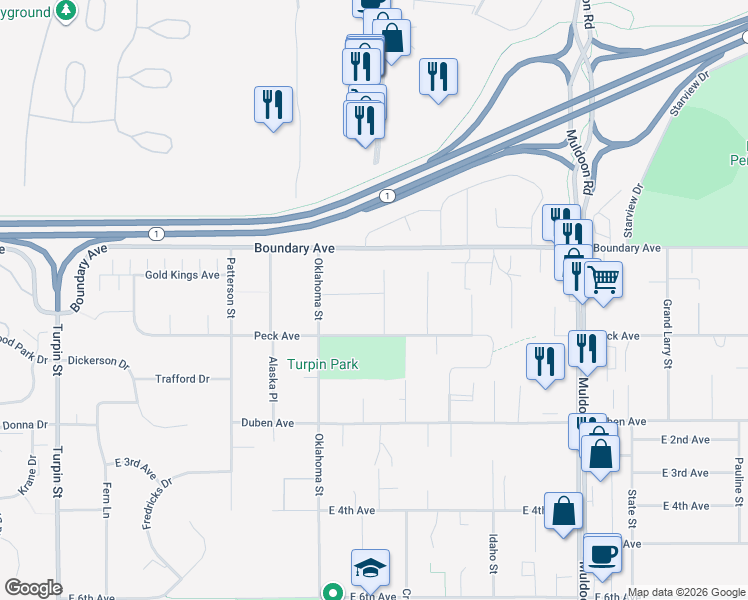 map of restaurants, bars, coffee shops, grocery stores, and more near 109 Burton Street in Anchorage