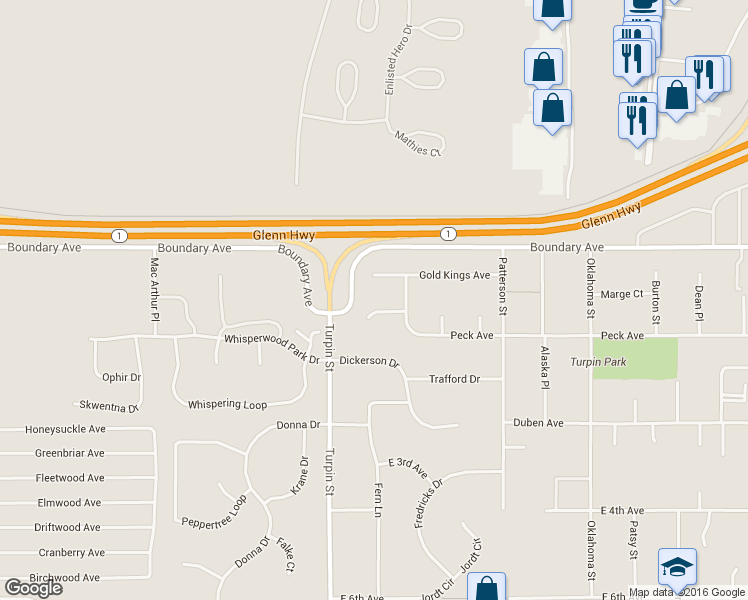 map of restaurants, bars, coffee shops, grocery stores, and more near 6830 All Star Circle in Anchorage
