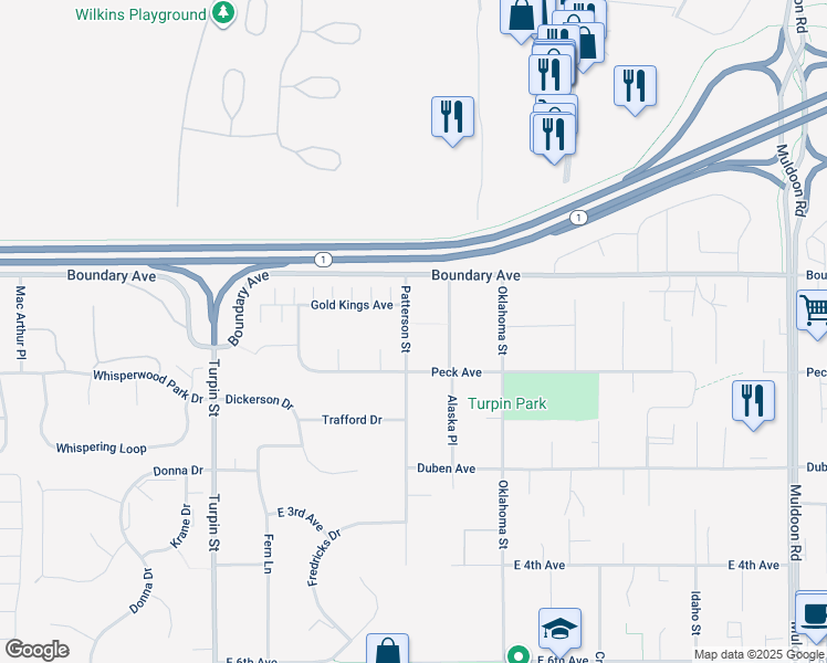 map of restaurants, bars, coffee shops, grocery stores, and more near 161 Patterson Street in Anchorage