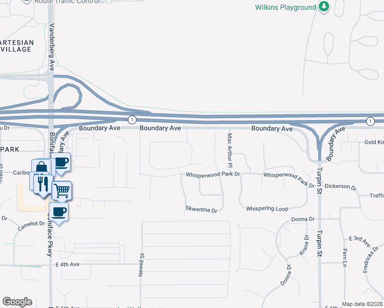 map of restaurants, bars, coffee shops, grocery stores, and more near 6232 Ophir Drive in Anchorage