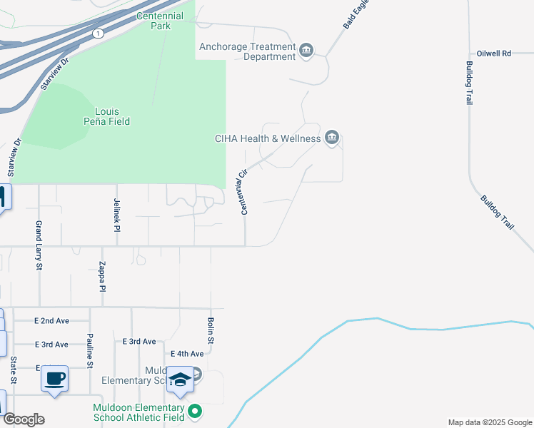 map of restaurants, bars, coffee shops, grocery stores, and more near 8871 Centennial Circle in Anchorage