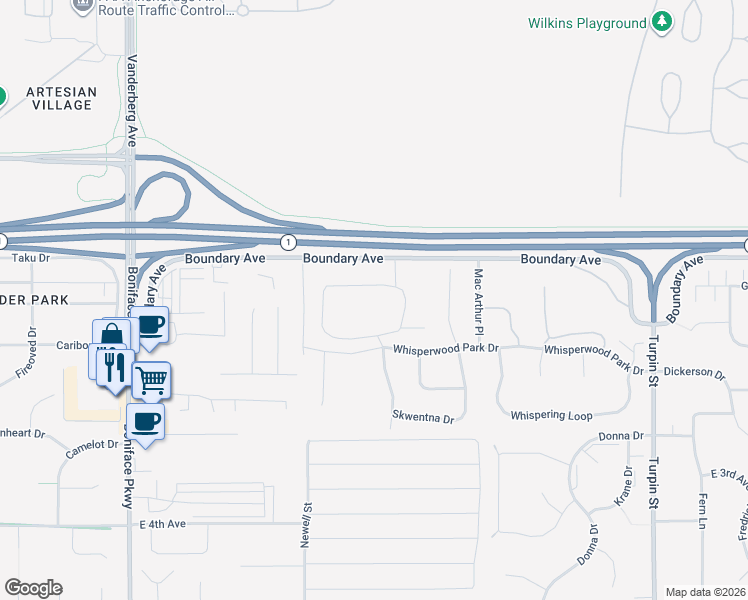 map of restaurants, bars, coffee shops, grocery stores, and more near 133 Willow View Circle in Anchorage