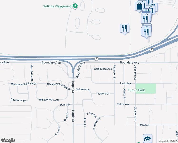 map of restaurants, bars, coffee shops, grocery stores, and more near 6830 Gold Kings Circle in Anchorage