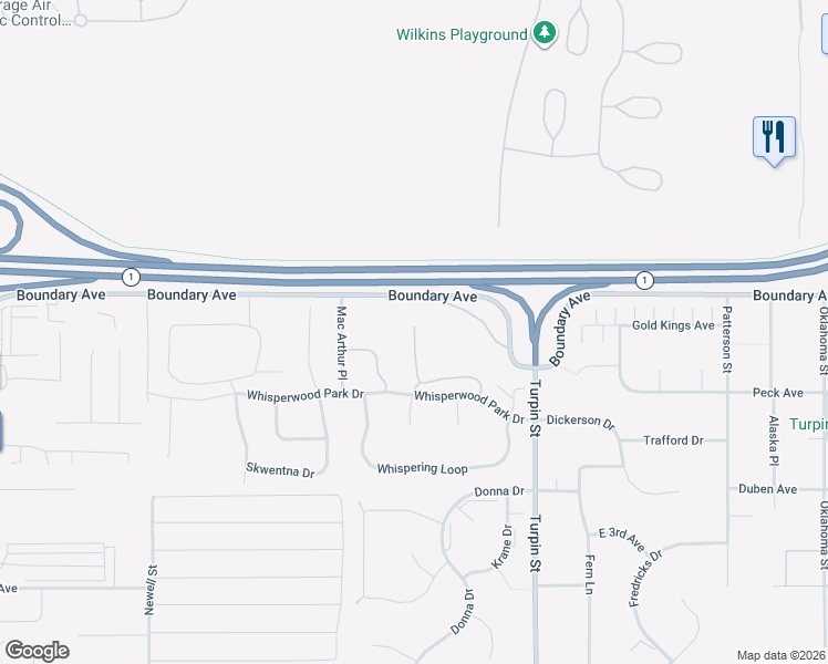 map of restaurants, bars, coffee shops, grocery stores, and more near 101 Rusty Allen Place in Anchorage