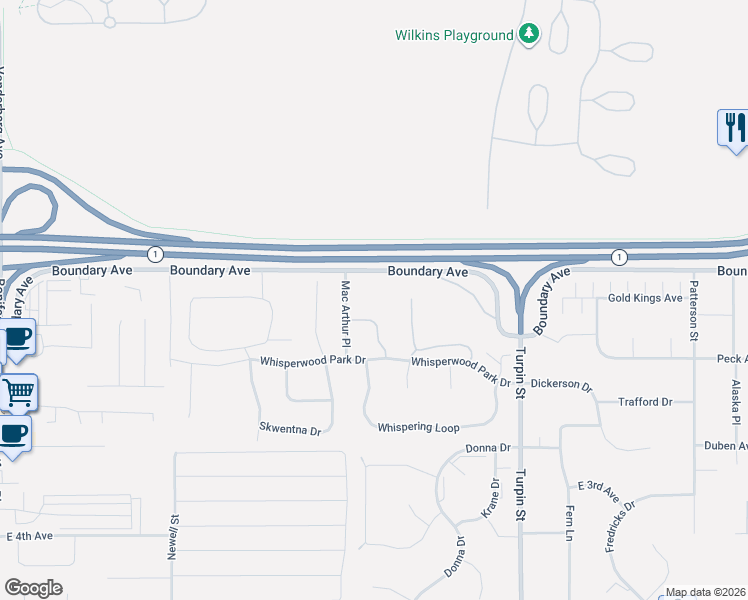 map of restaurants, bars, coffee shops, grocery stores, and more near 117 Matthew Paul Way in Anchorage