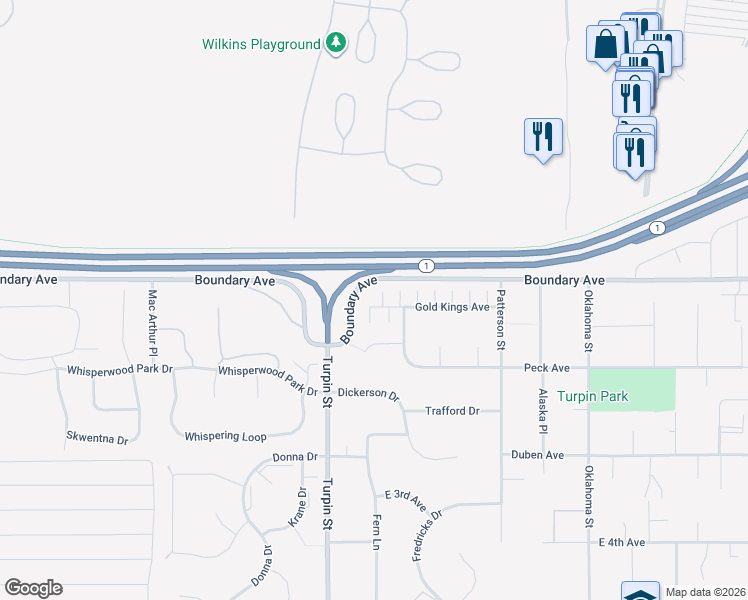 map of restaurants, bars, coffee shops, grocery stores, and more near 6811 Gold Kings Circle in Anchorage