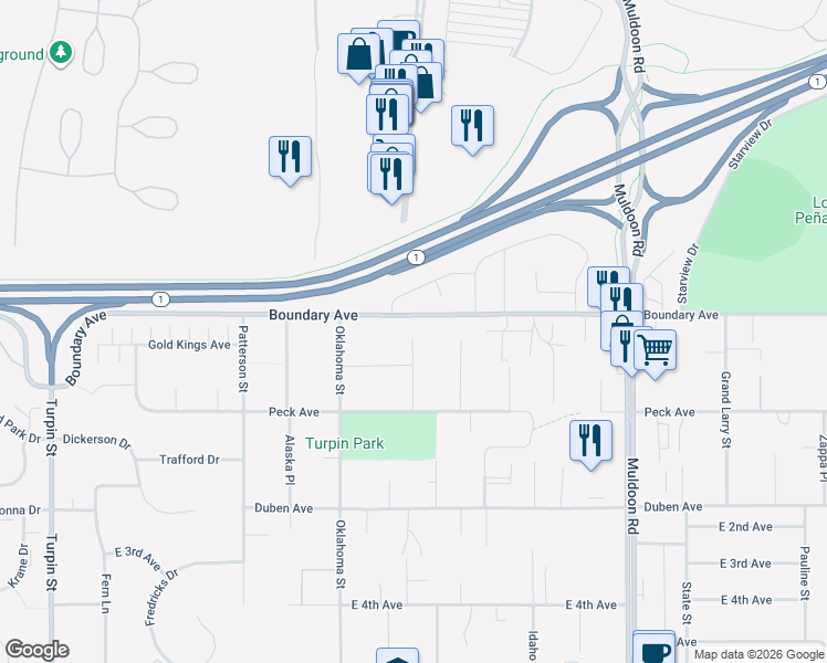 map of restaurants, bars, coffee shops, grocery stores, and more near 109 Burton Street in Anchorage