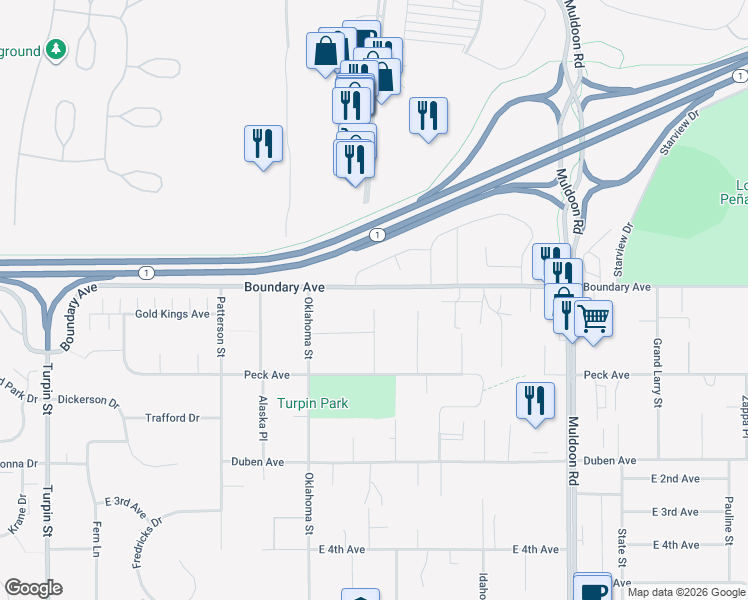 map of restaurants, bars, coffee shops, grocery stores, and more near 109 Burton Street in Anchorage