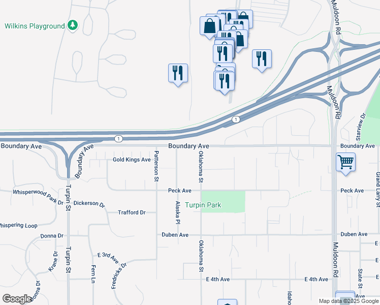 map of restaurants, bars, coffee shops, grocery stores, and more near 120 Oklahoma Street in Anchorage