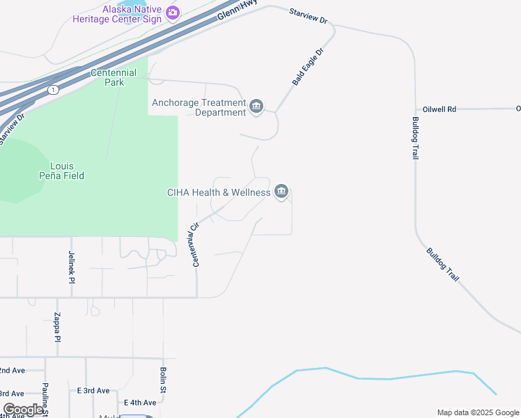 map of restaurants, bars, coffee shops, grocery stores, and more near 9131 Centennial Circle in Anchorage
