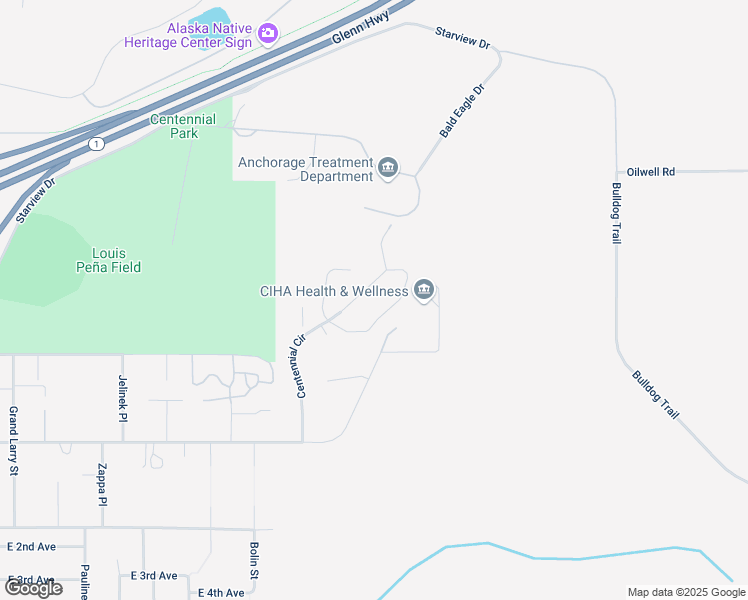 map of restaurants, bars, coffee shops, grocery stores, and more near 9131 Centennial Circle in Anchorage
