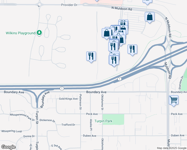 map of restaurants, bars, coffee shops, grocery stores, and more near 1200 North Muldoon Road in Anchorage